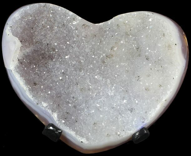 Polished, Agate Heart with Druzy Quartz - Metal Stand #62822